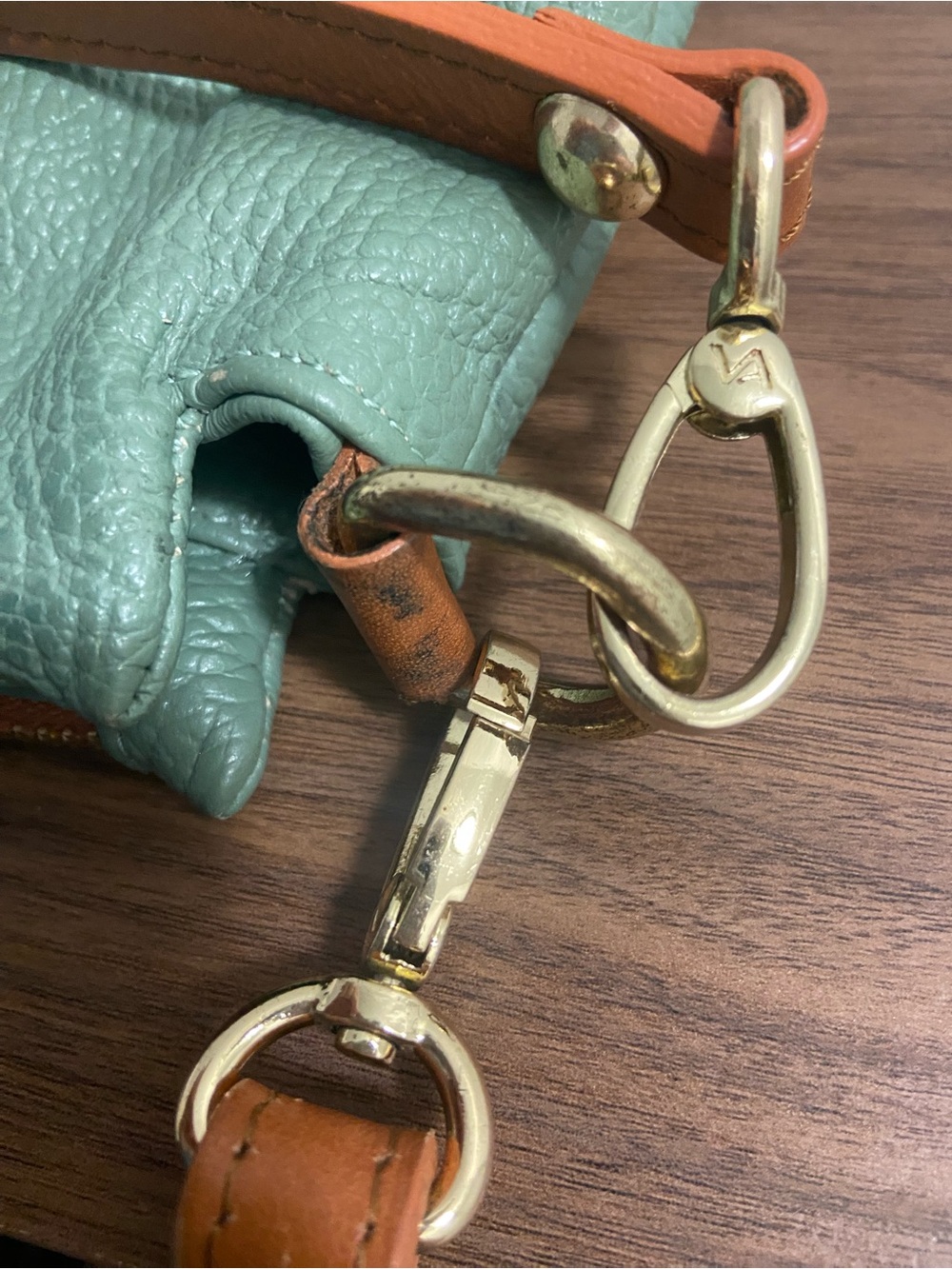 Valentina Women’s Green Leather Crossbody Bag with Tan Strap - Picture 3 of 6